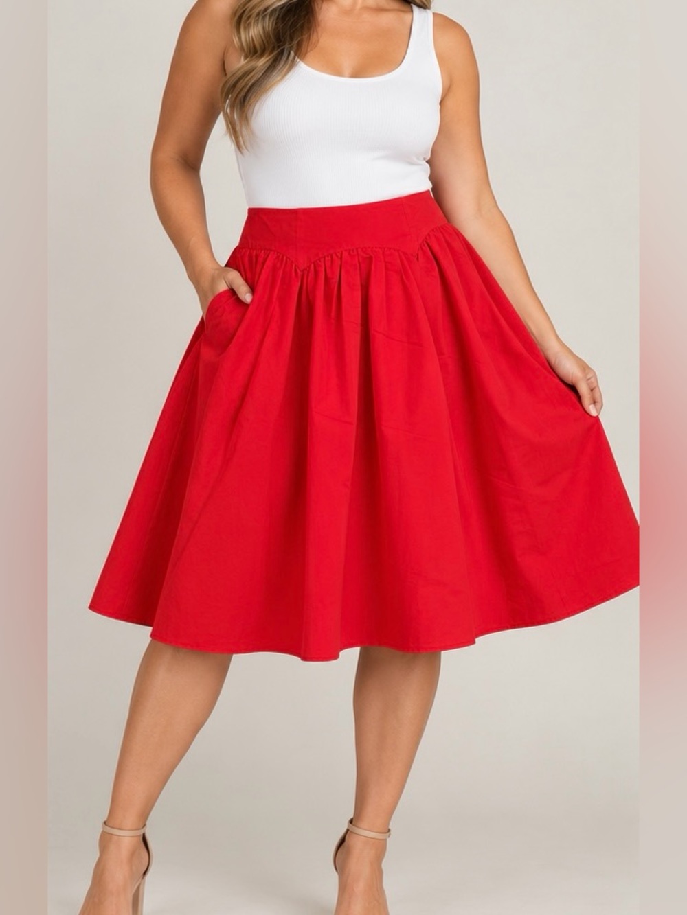 Classic Red Circle Skirt with Pockets - Women